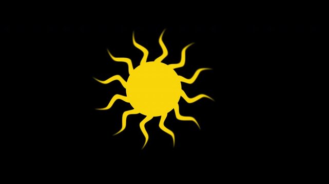 Animated sun cartoon on black background with bright golden wavy ray design. Perfect for kurdish cultural presentations or promotional materials.