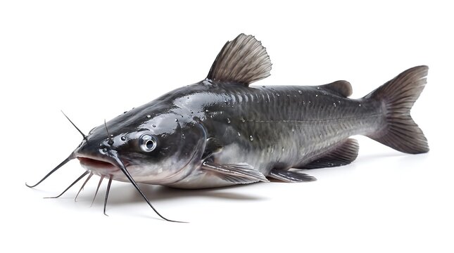 A single fresh catfish isolated on a white background studio shot.