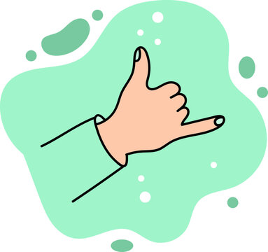 Shaka Hand Gesture Vector &ndash; Cute Cartoon Call Me Sign Illustration with doodle sticker