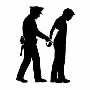 Police Officer Handcuffing Suspect Black Silhouette Icon Isolated on White Background for Arrest, Crime, Security, Justice and Law Enforcement Concept