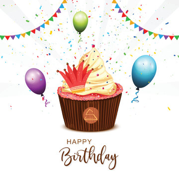 Happy birthday wishes background with cack and balloon card design