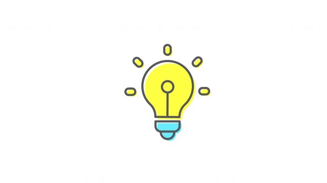 Seamless looping yellow light bulb icon animation on white background for idea, inspiration, creativity, solution, and innovation concepts