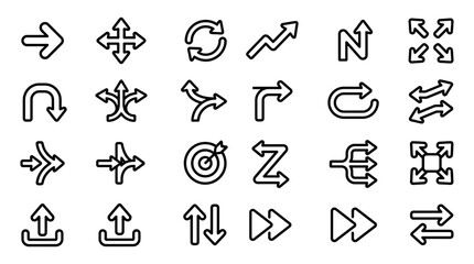 Fototapeta premium Set of directional arrows and navigation interface outline icons with navigation direction interface collection