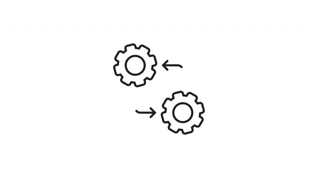 Seamless looping two gear icons with opposite arrows animation on white background for mechanism, process, teamwork, and technology concepts