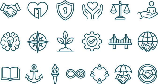 Ethics and corporate values icon set. Business integrity symbols for professional branding.