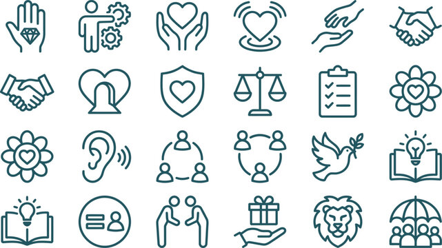 Ethics and moral values icon set. Business integrity symbols for corporate responsibility.