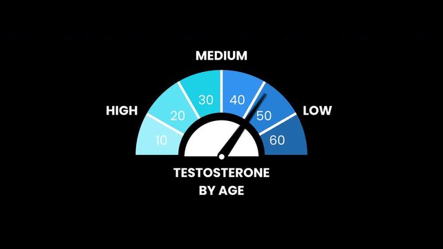 Animation testosterone level indicator chart for tracking levels by age, suitable for medical, fitness, educational, and scientific content creation.