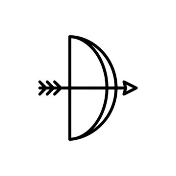 Recurve bow drawn arrow archery traditional sport equipment outline vector icon
