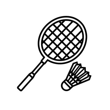 Badminton racket shuttlecock sport equipment recreation game outline vector icon