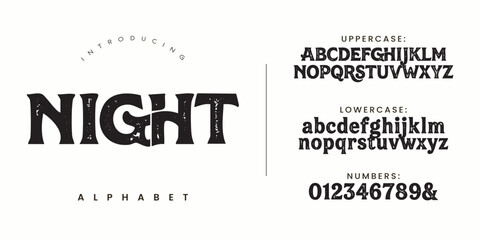 Night distressed grunge bold font alphabet with uppercase lowercase and numbers for spooky themes © designfourmonths