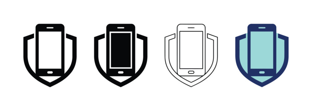 Mobile Phone Security Shield Icons Set for Cybersecurity and Smartphone Privacy Protection Apps