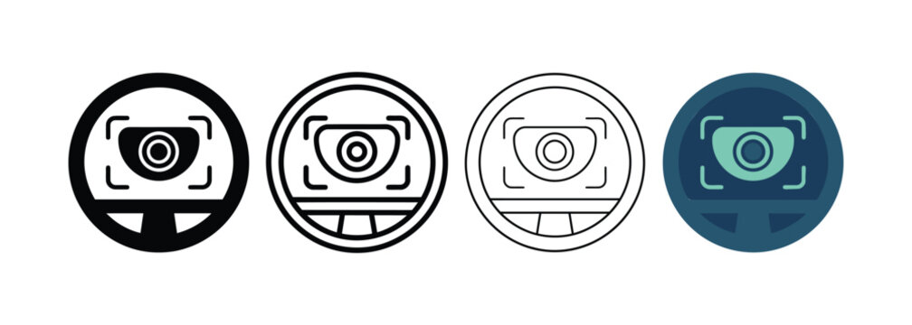Security Camera Surveillance Icons Set in Various Graphic Styles for Monitoring System UI Design