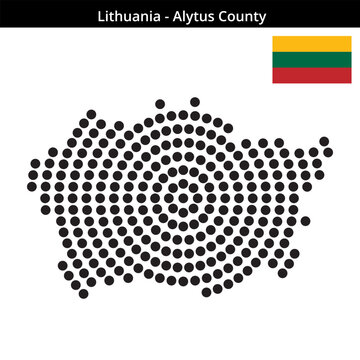 Map of Lithuania region Alytus-County in concentric large dots