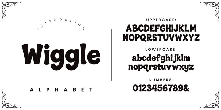 Wiggle children alphabet vector design with funny uppercase lowercase letters and numbers for comic layouts