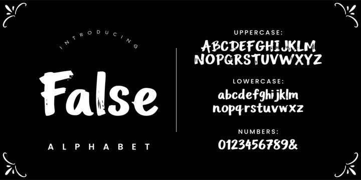 False dark grunge brush typeface vector set for underground music festival and alternative fashion