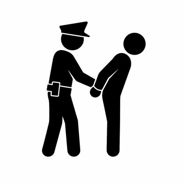 Police Officer Restraining Suspect Hands Behind Back Black Silhouette Icon
