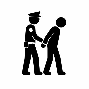 Police Officer Escorting Suspect With Hands Restrained Black Silhouette Icon