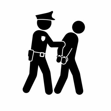 Police Officer Escorting Handcuffed Suspect Black Silhouette Law Enforcement Icon