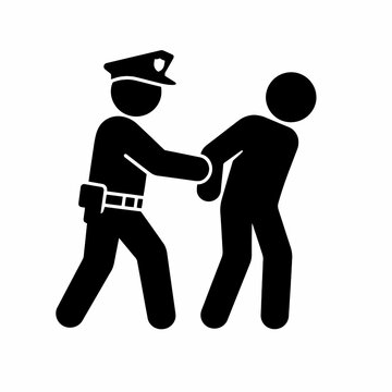 Police Officer Detaining Resistant Suspect Black Silhouette Crime Icon