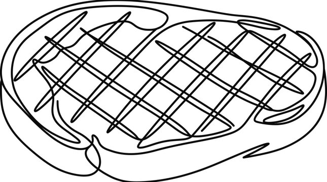 Continuous line drawing of a grilled steak.