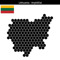 Map of Lithuania region Anykščiai in larger hexagonal shaped dots