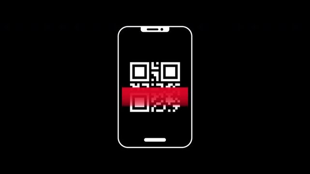 Scan QR code barcode animation displaying black square code with a red laser horizontal scan line. Suitable for technology or cybersecurity concepts.