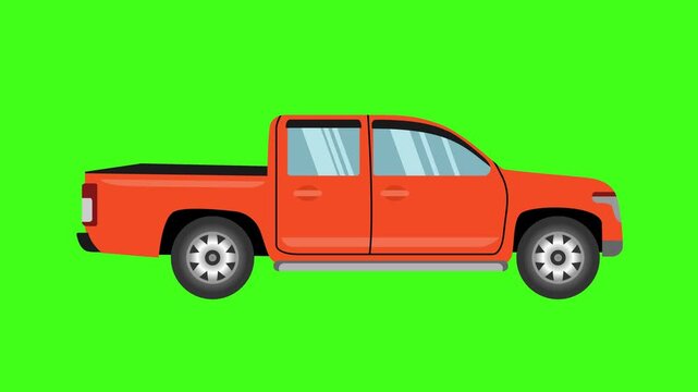 red pickup truck flat style on green screen background motion graphic 