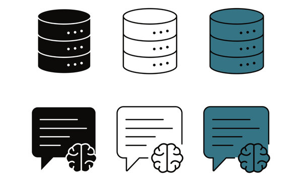 Illustrations of databases and speech bubbles with brain icons
