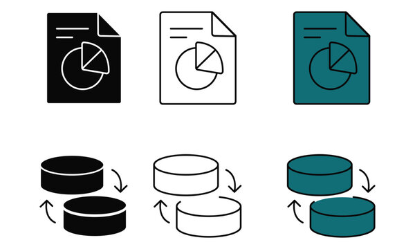 Document and database synchronization process icons set