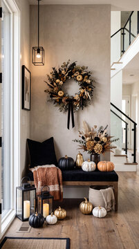 Luxury Halloween Entryway with Elegant Seasonal Home Decor
