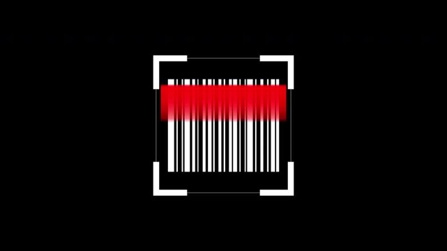 Scan QR code barcode animation interface showing red laser beam on black background with white square frame suitable for technology, retail, inventory concepts.