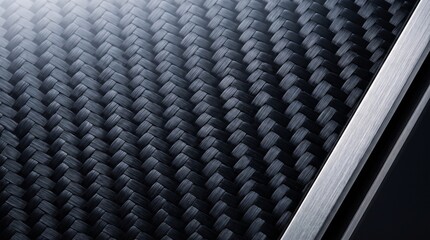 Obraz premium Precision carbon fiber twill weave texture with brushed titanium trim, high-performance automotive aerospace material macro photography