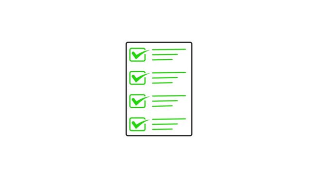 Digital document list with green tick mark animation on transparent white screen.Abstract document ,check list,list icon animation 4k with alpha chanel.