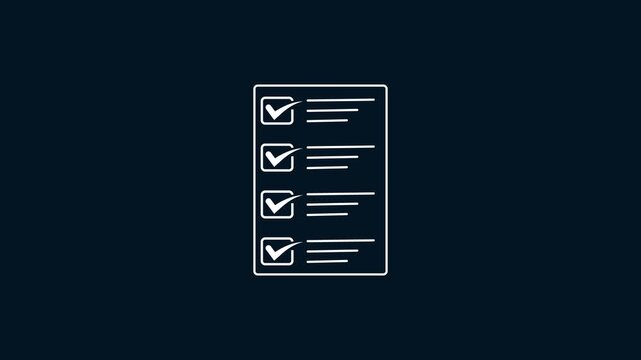 Digital document list with tick mark animation on transparent blue screen.Abstract document ,check list,list icon animation 4k with alpha chanel.