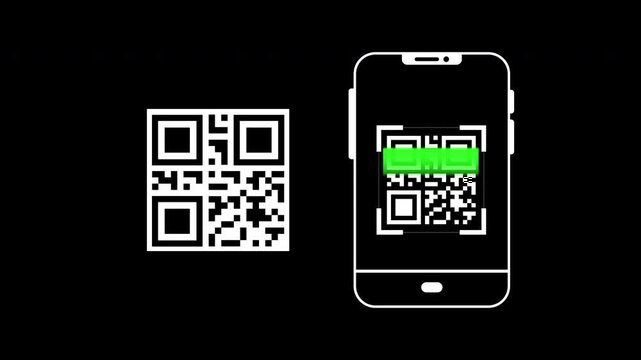 Scan QR code barcode animation. Great for technology concepts, mobile apps, digital success themes. Ideal for web design, social media, presentations, and marketing materials.