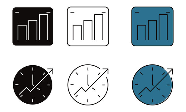 Upward Trend Graph and Clock Icons in Different Styles