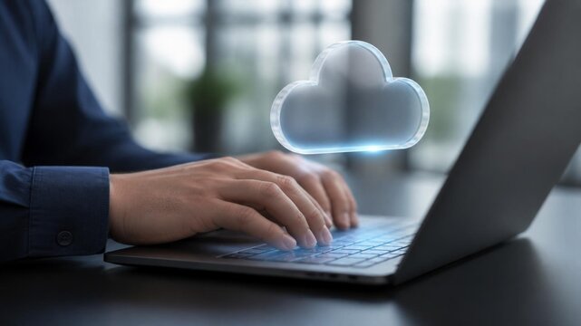 cloud cyber businessman working on laptop