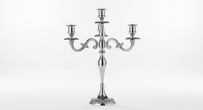 Decorative silver candelabra with three candle holders candelabra decorative ornamental homeware interior candlelight ornament metallic isolated background tabletop tradition romantic