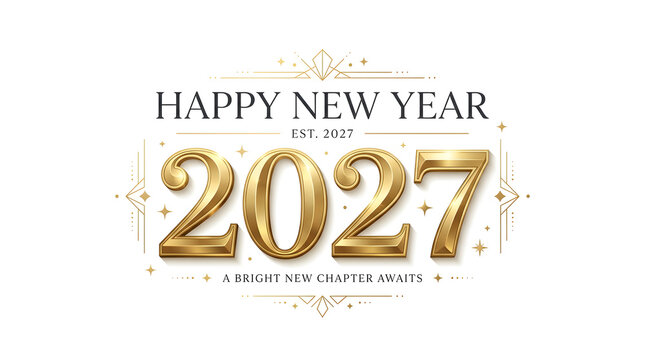 Elegant gold new year 2027 celebration graphic with festive stars and decorative elements for social media marketing and digital greeting cards