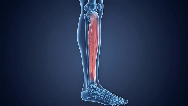 3D Medical Illustration of Human Shin Splints Lower Leg Anatomy on Blue Background