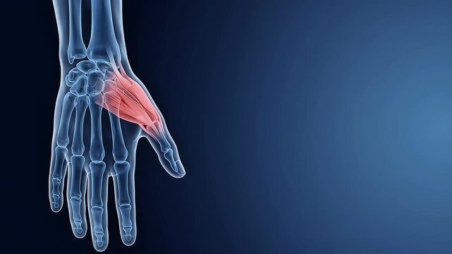 3D Medical Illustration of Human Thumb Tendon Tenosynovitis Wrist Anatomy on Blue Background