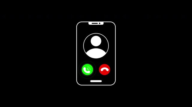 Scammers display incoming calls outline with contact silhouette, green accept and red decline button icons. Suitable for mobile app design concepts.