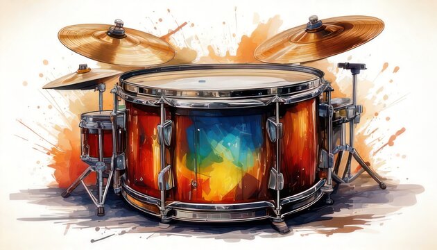 Drum set with colorful vibrant design.