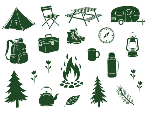 Camping and Outdoor Adventure Line Icons Collection