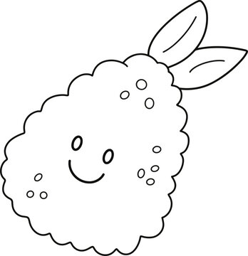 Cute hand drawn tempura smiling face black line icon minimalist cartoon japanese food element