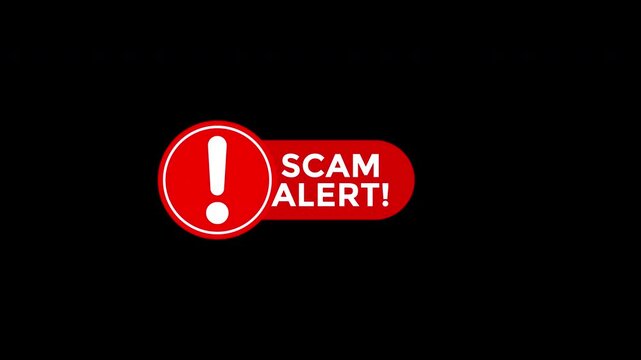 Red alert scam notification with exclamation mark graphic. Suitable for websites, social media, presentations, or digital marketing materials.