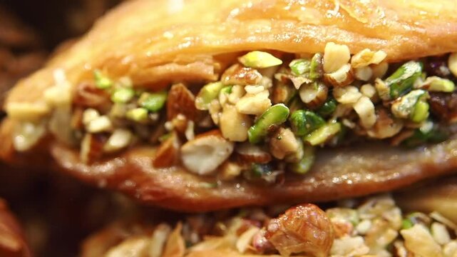 Pistachio baklava being prepared in local kitchen