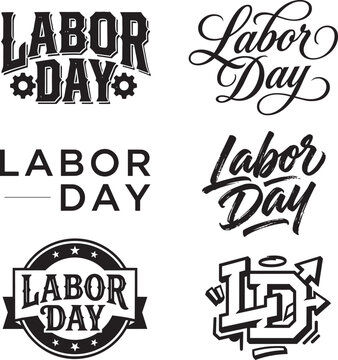 Black and white labor day with text and tools typography hammer