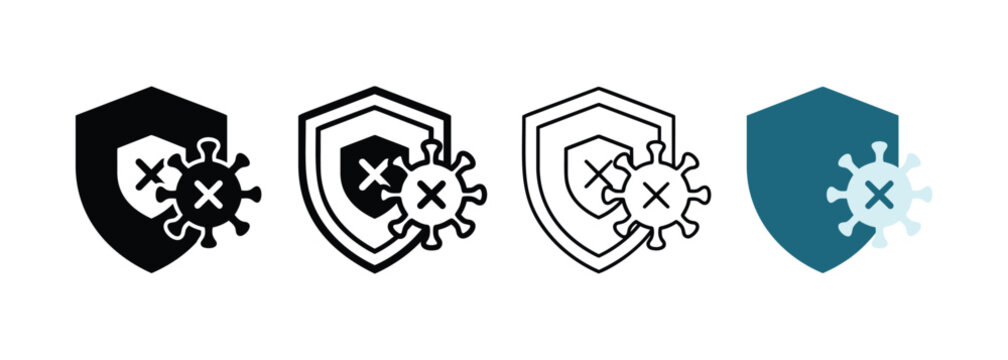 Set of Virus Protection Shield Icons with Cross Mark for Healthcare and Medical Safety Concepts