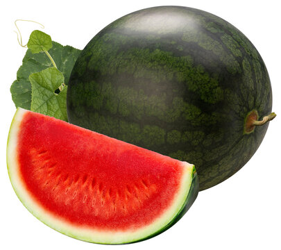 Black Watermelon isolated on white background, Giant Seedless Watermelon isolated on white png file.